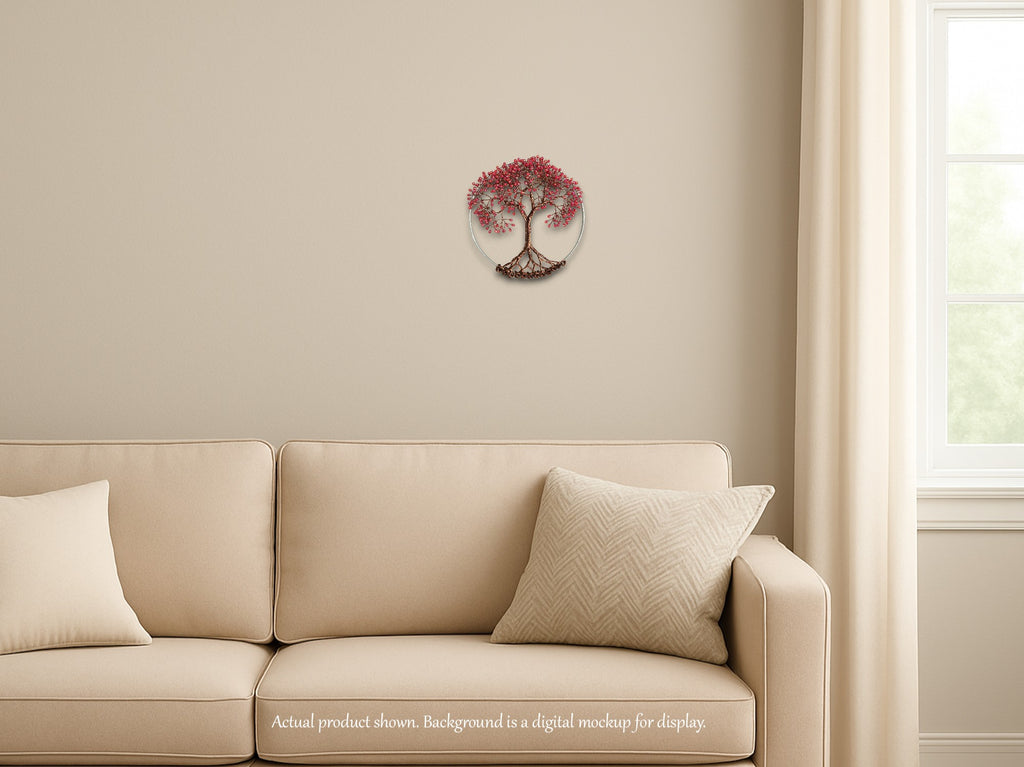 Beige sofa with decorative cushions in a living room setting