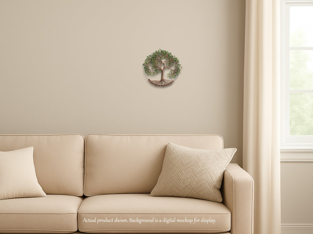 Beige sofa with decorative pillows in a room with a neutral color scheme.
