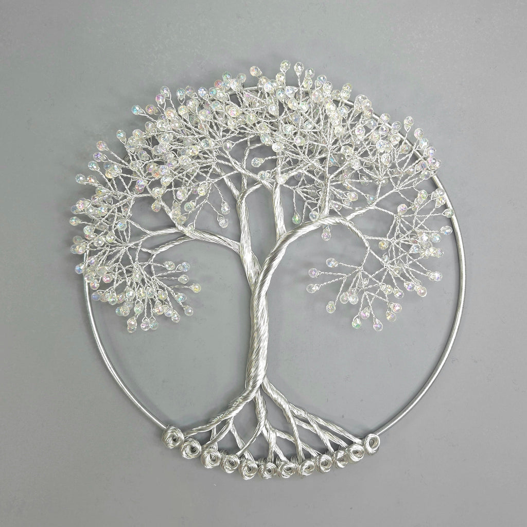 Small Crystal-Like Beads and Silver Wall Hanging Wire Tree - 10 inches