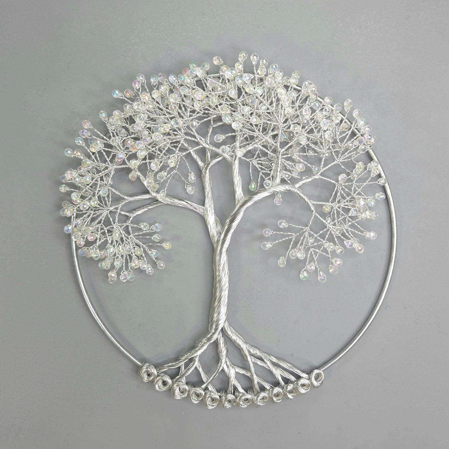 Small Crystal-Like Beads and Silver Wall Hanging Wire Tree - 10 inches