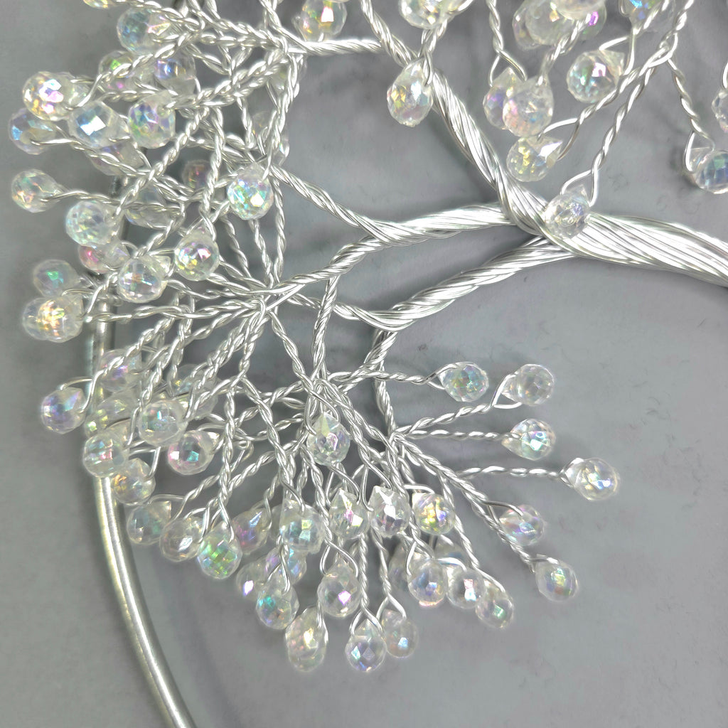 Small Crystal-Like Beads and Silver Wall Hanging Wire Tree - 10 inches