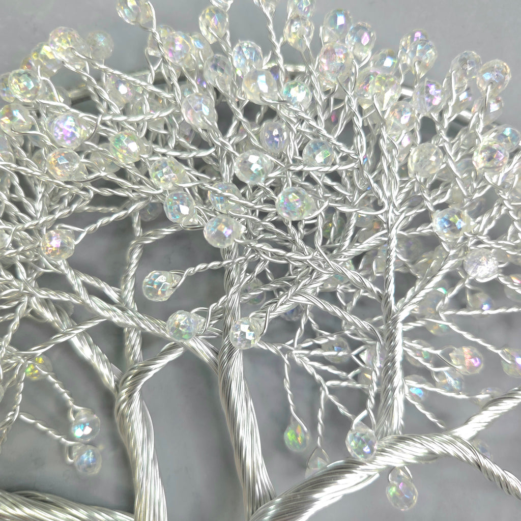 Small Crystal-Like Beads and Silver Wall Hanging Wire Tree - 10 inches