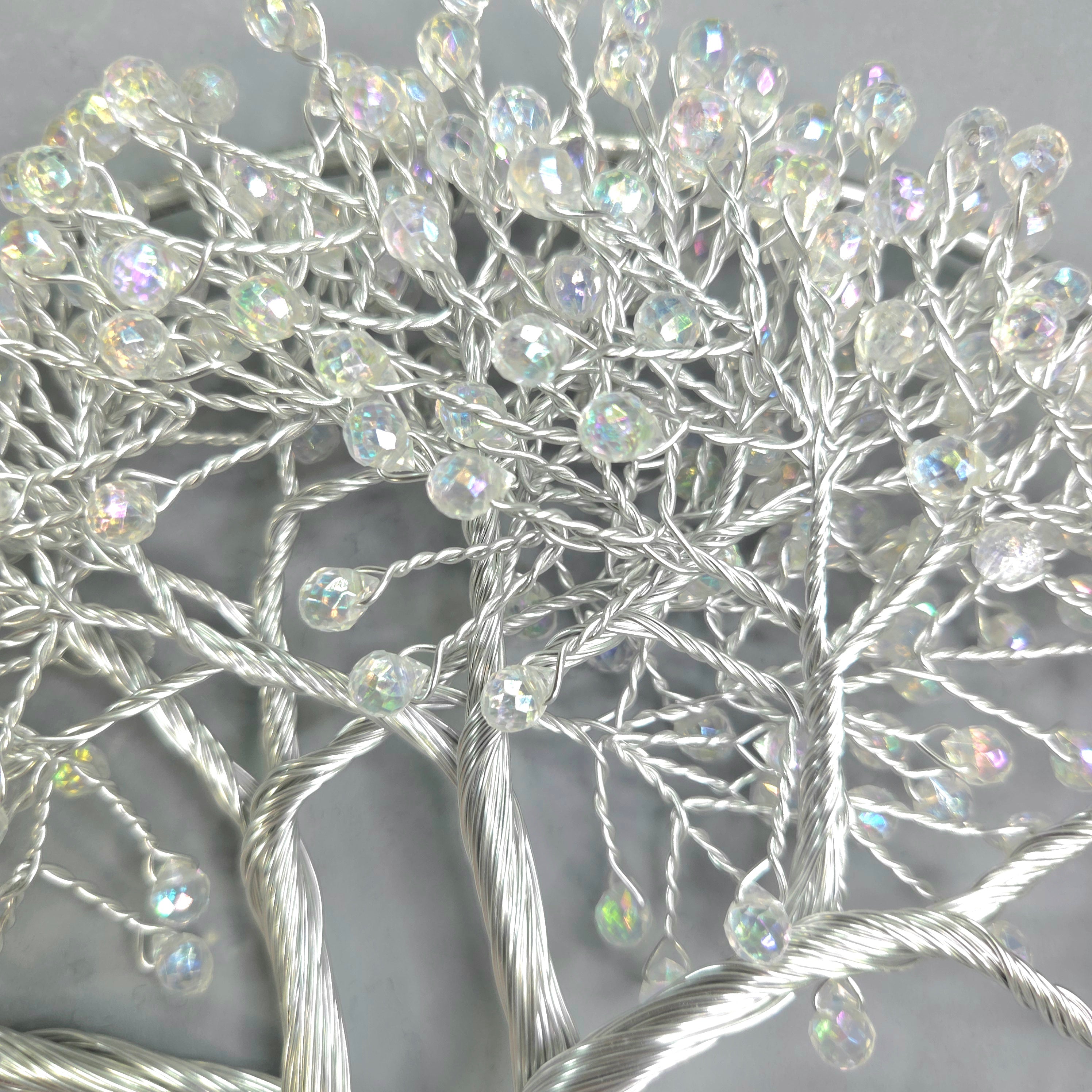 Small Crystal-Like Beads and Silver Wall Hanging Wire Tree - 10 inches