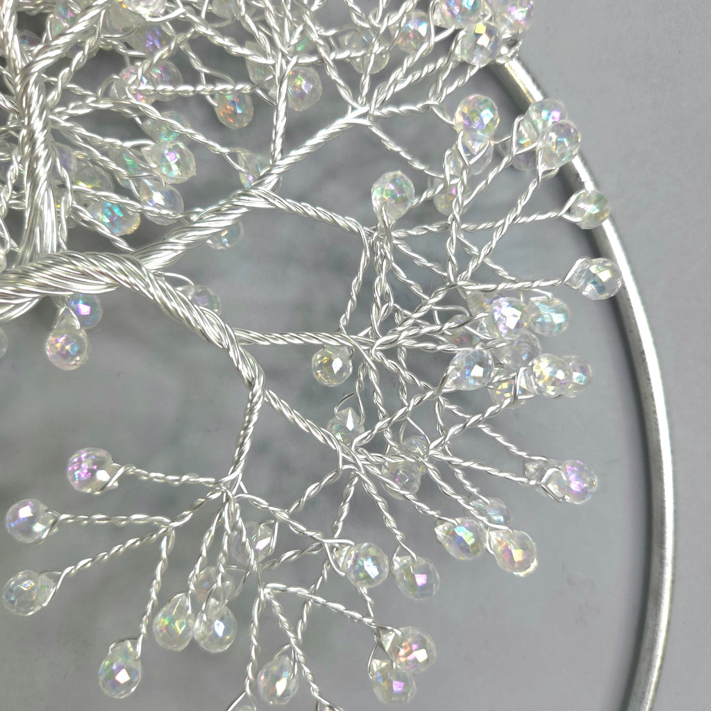 Small Crystal-Like Beads and Silver Wall Hanging Wire Tree - 10 inches
