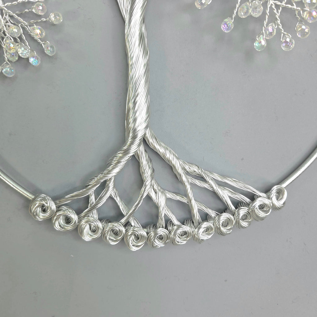 Small Crystal-Like Beads and Silver Wall Hanging Wire Tree - 10 inches