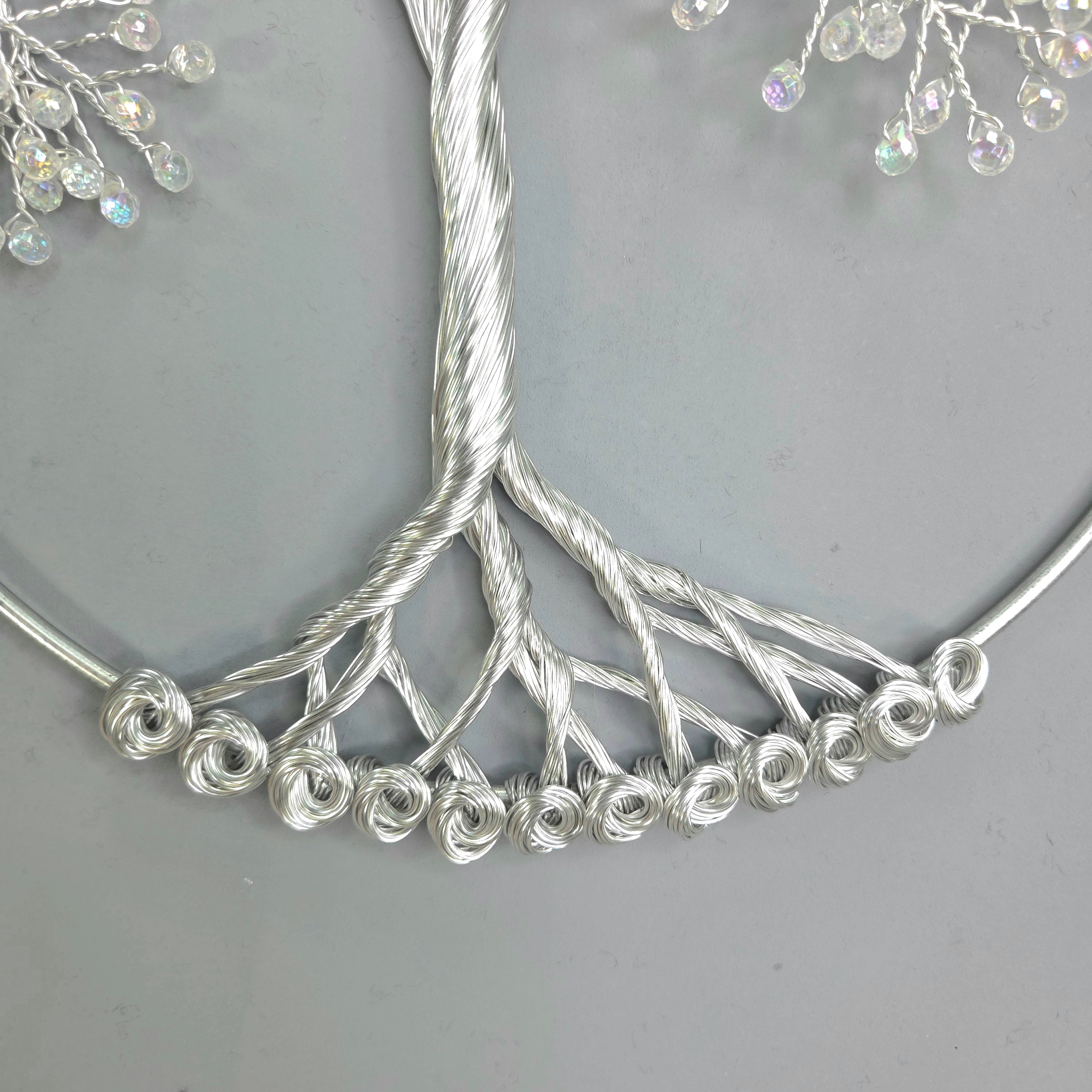 Small Crystal-Like Beads and Silver Wall Hanging Wire Tree - 10 inches