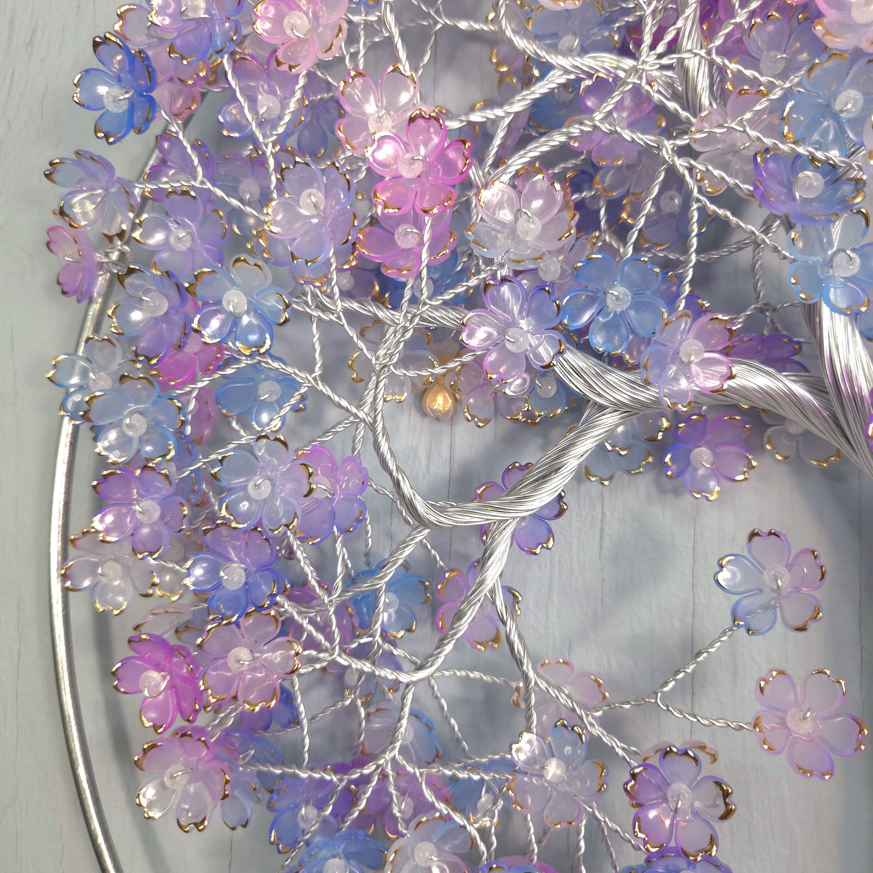 Large Purple, Blue Flower Wall Hanging Wire Tree - 14 Inches