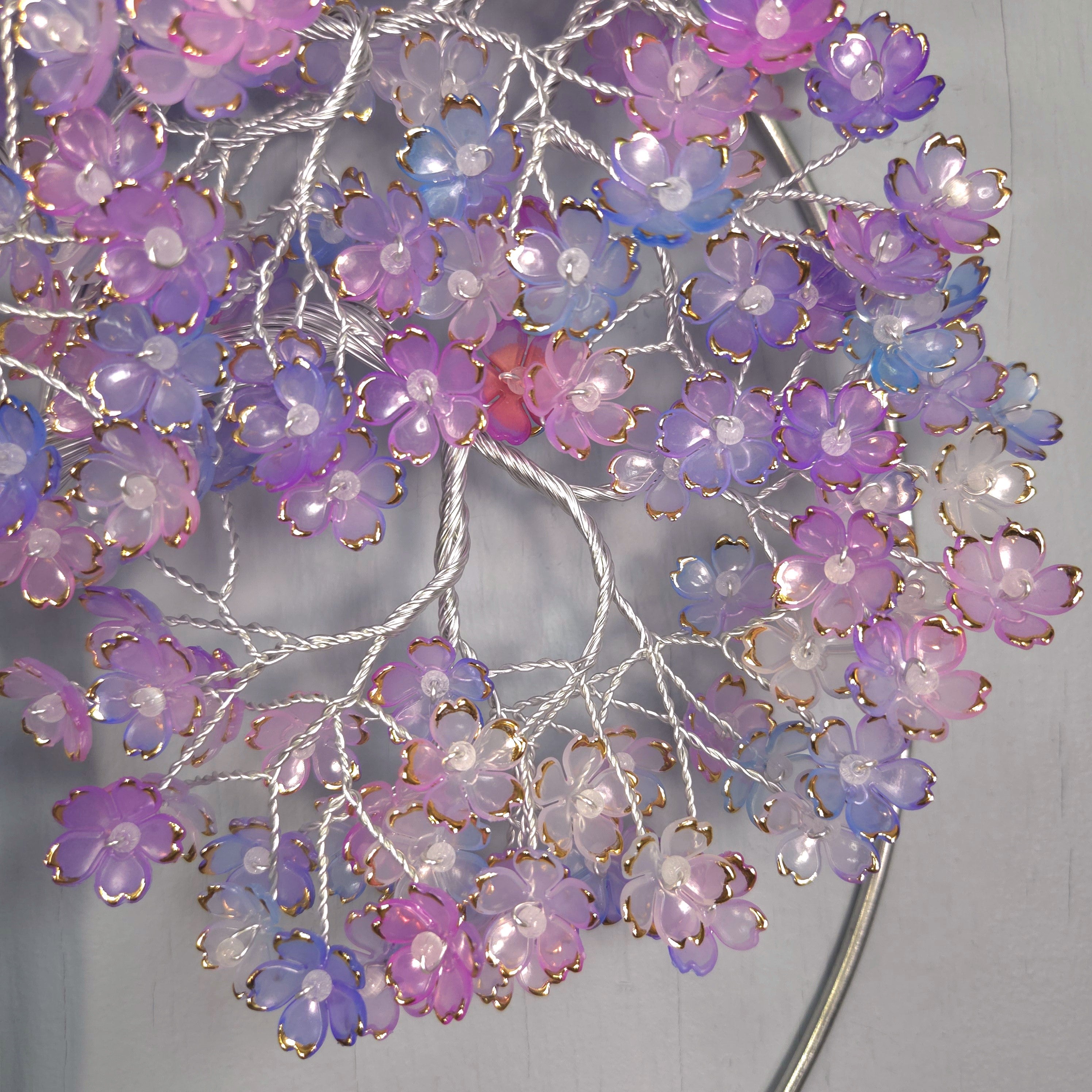 Large Purple, Blue Flower Wall Hanging Wire Tree - 14 Inches
