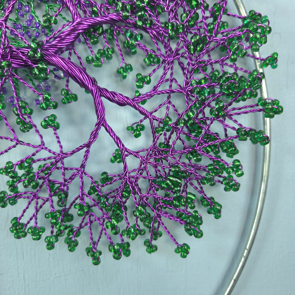 Large Purple and Green Wall Hanging Wire Tree - 14 Inches