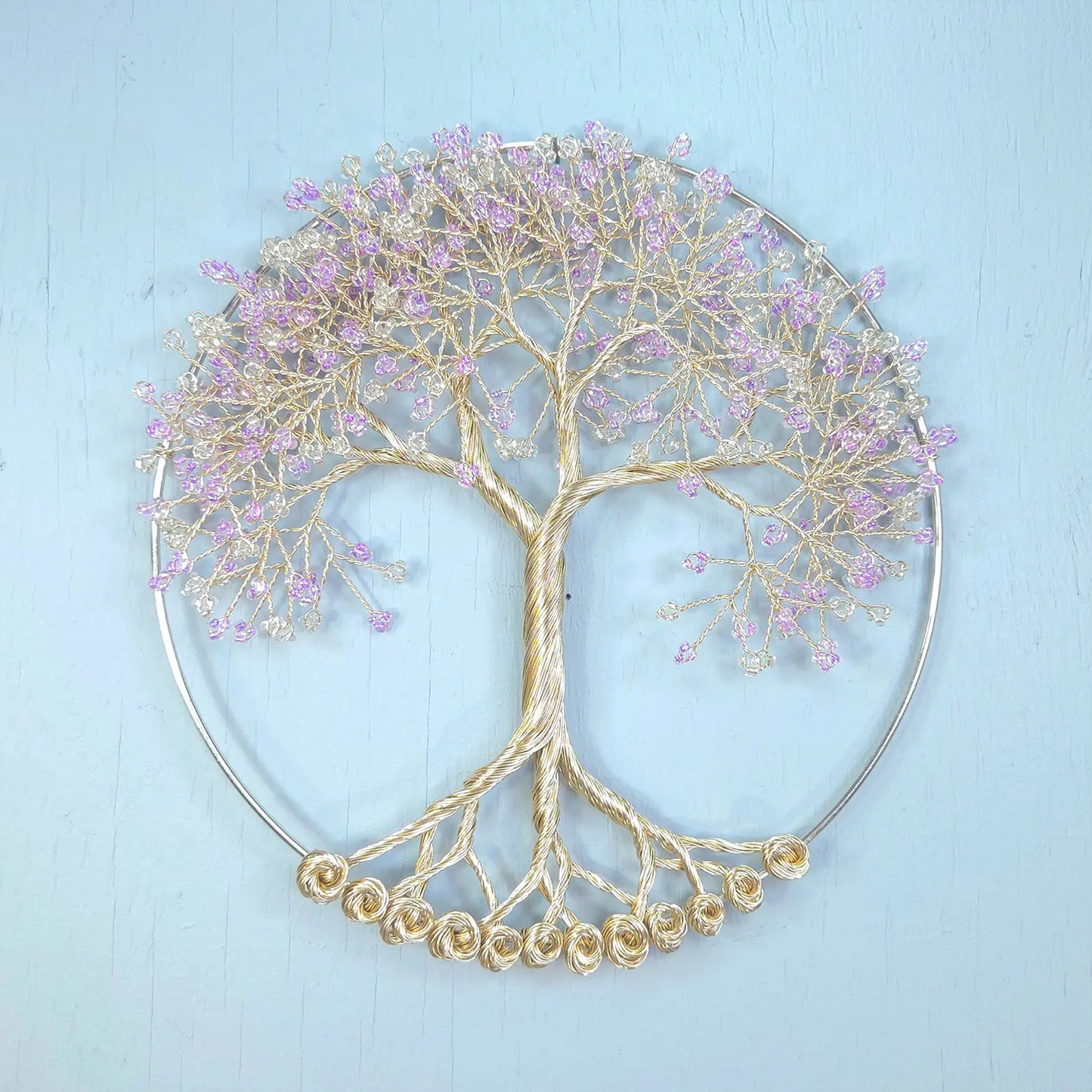 Small Champagne Purple Wall Hanging Wire Tree - 10 Inches