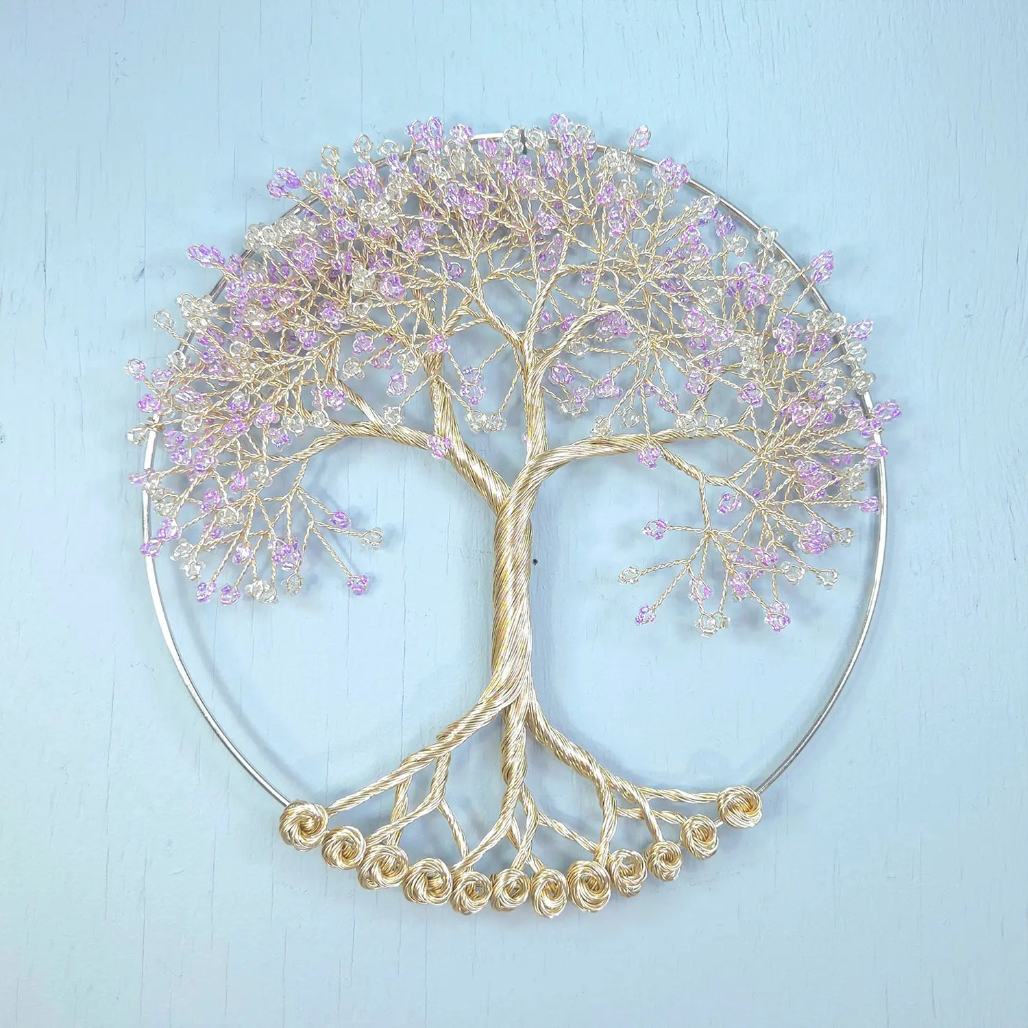 Small Champagne Purple Wall Hanging Wire Tree - 10 Inches