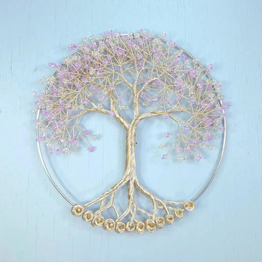 Small Champagne Purple Wall Hanging Wire Tree - 10 Inches