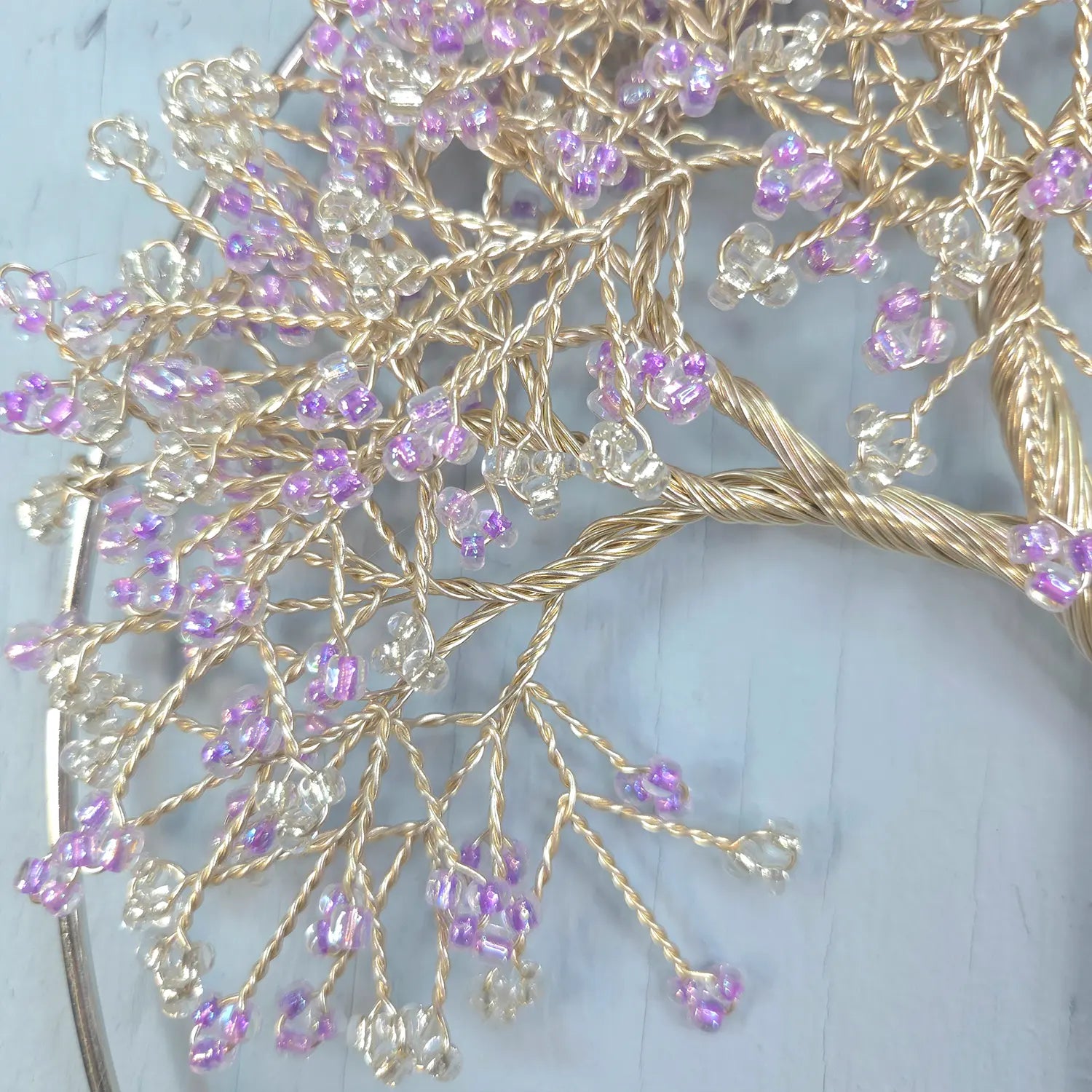 Small Champagne Purple Wall Hanging Wire Tree - 10 Inches