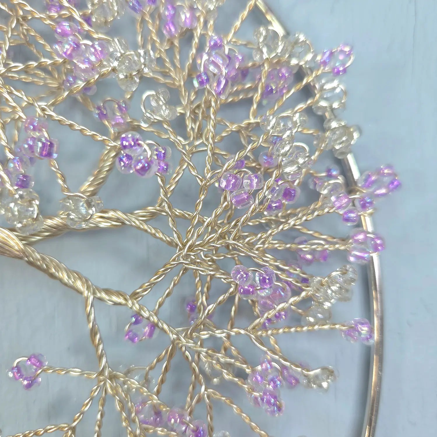 Small Champagne Purple Wall Hanging Wire Tree - 10 Inches