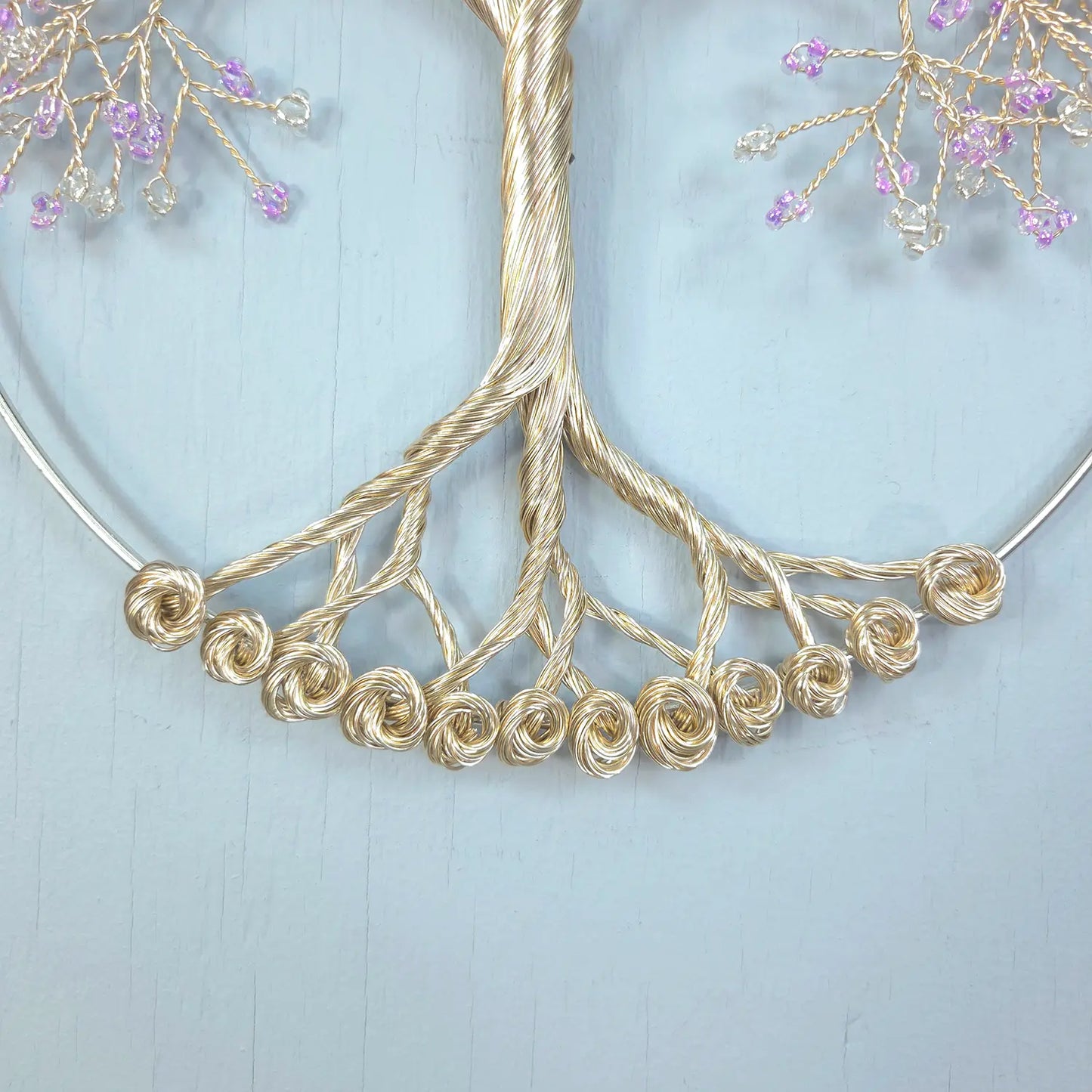 Small Champagne Purple Wall Hanging Wire Tree - 10 Inches