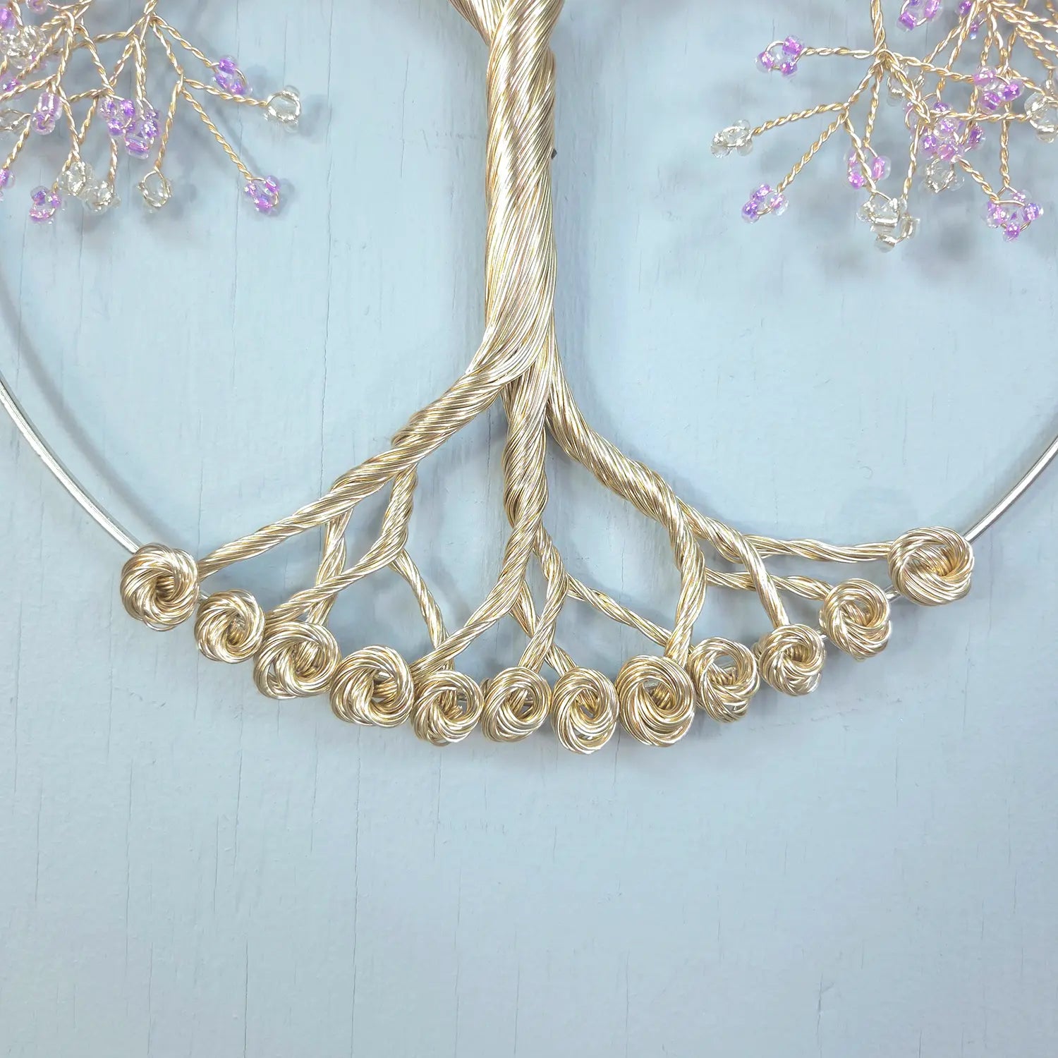 Small Champagne Purple Wall Hanging Wire Tree - 10 Inches