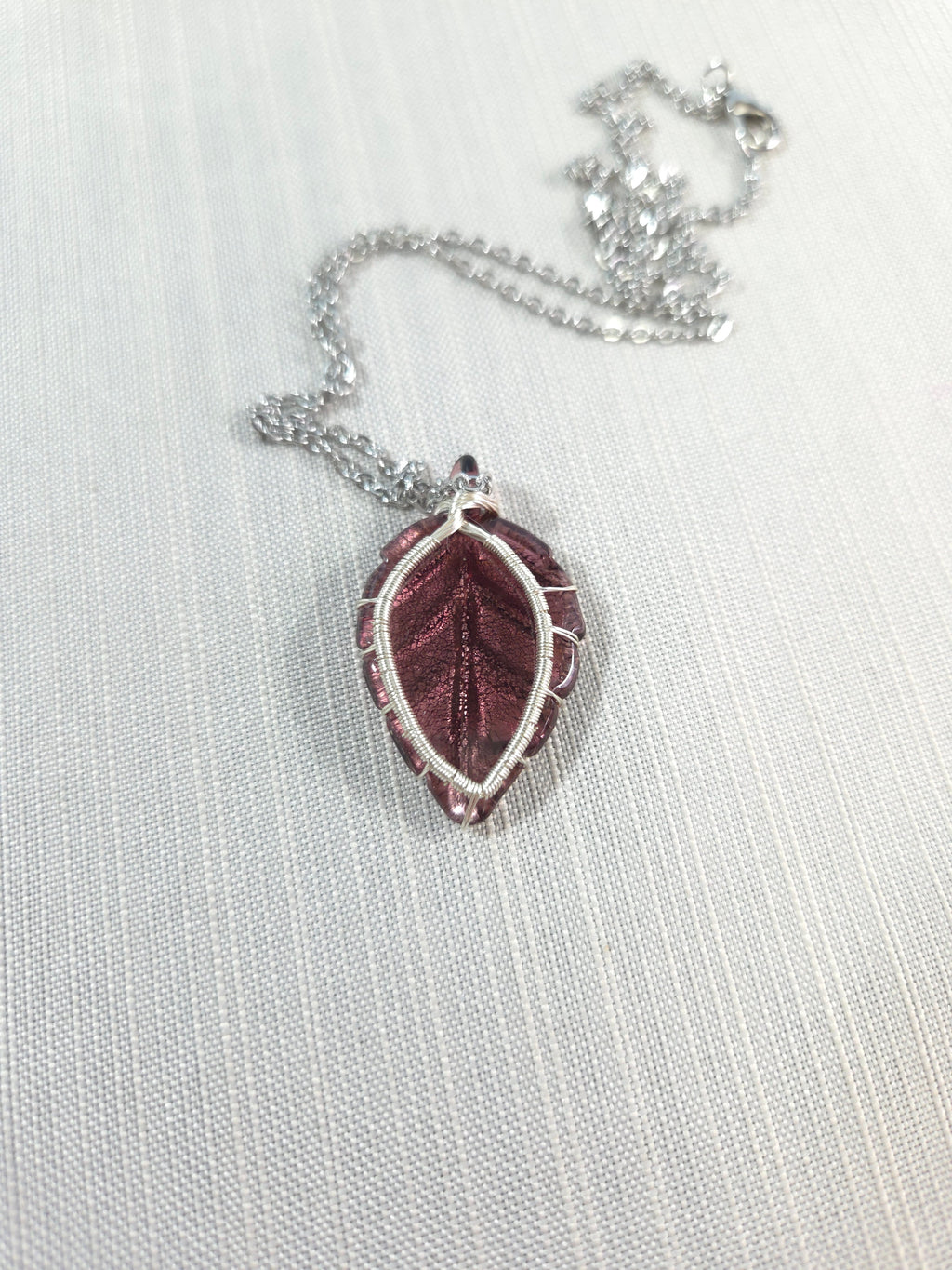 Purple Leaf Glass Tree of Life Pendant