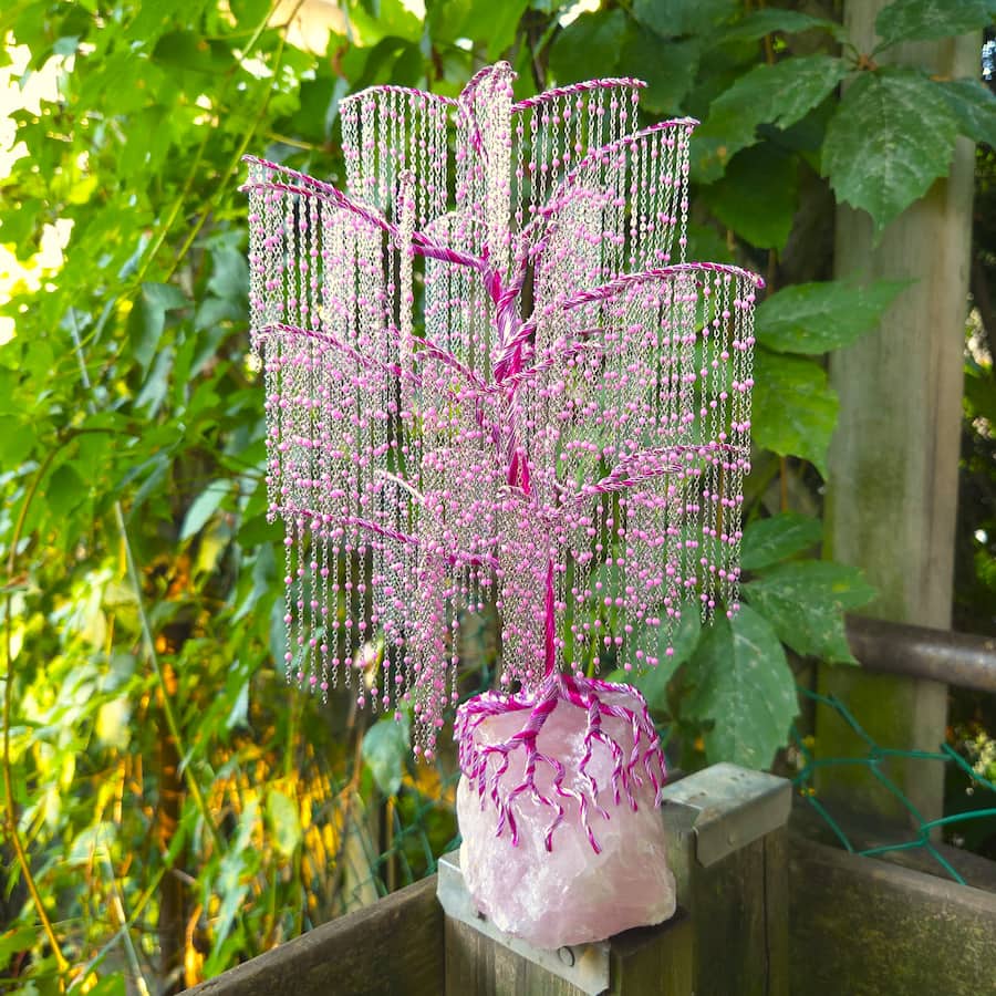 Rose Quartz Willow Wire Tree Sculpture