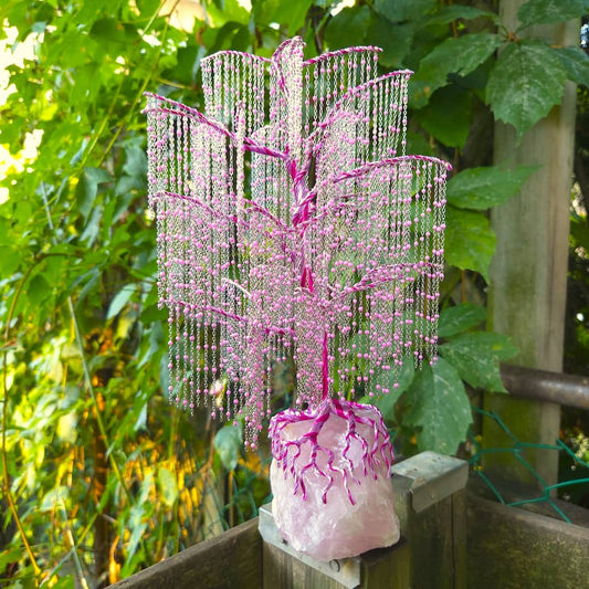 Rose Quartz Willow Wire Tree Sculpture