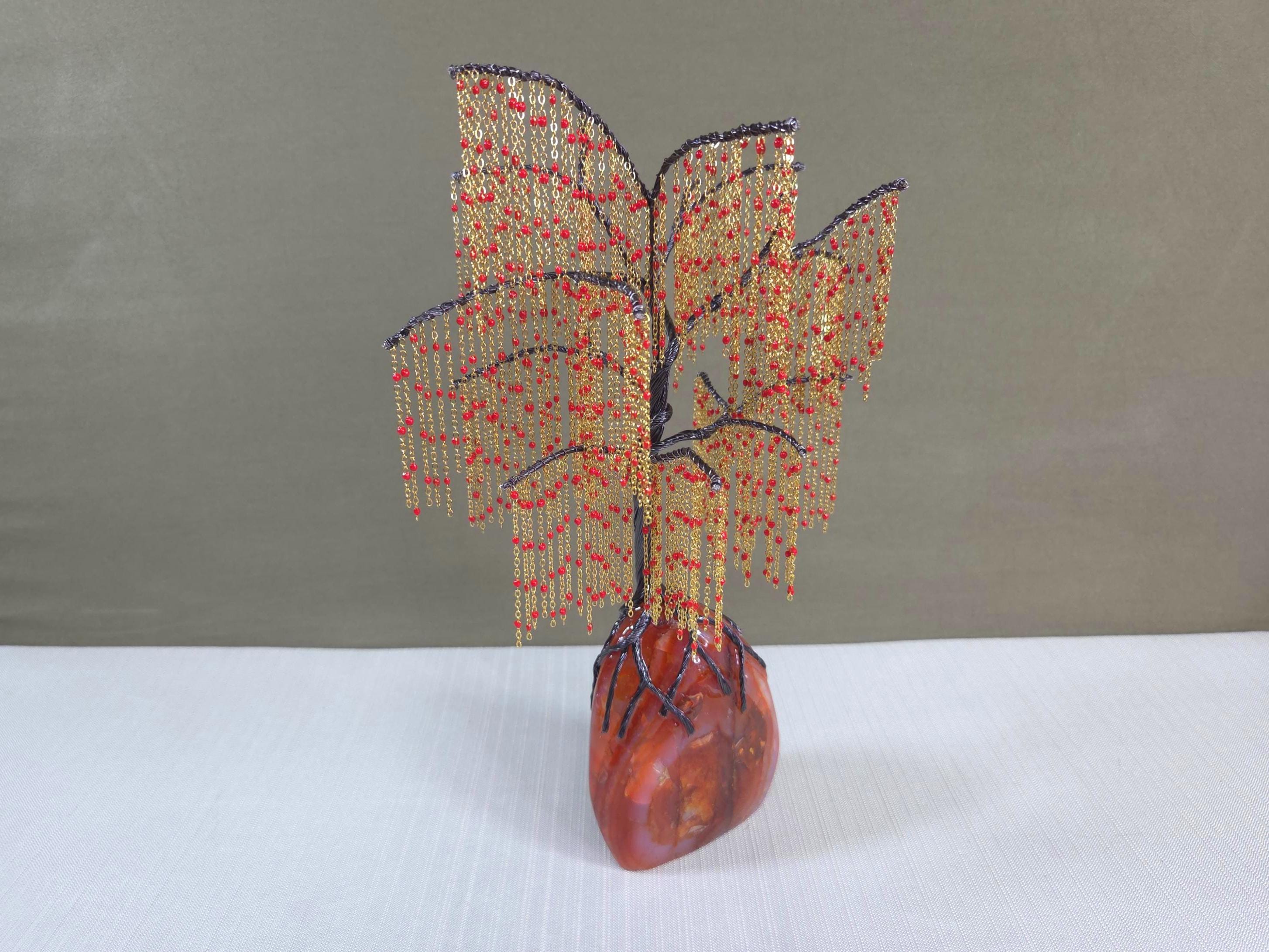 Carnelian Willow Wire Tree Sculpture