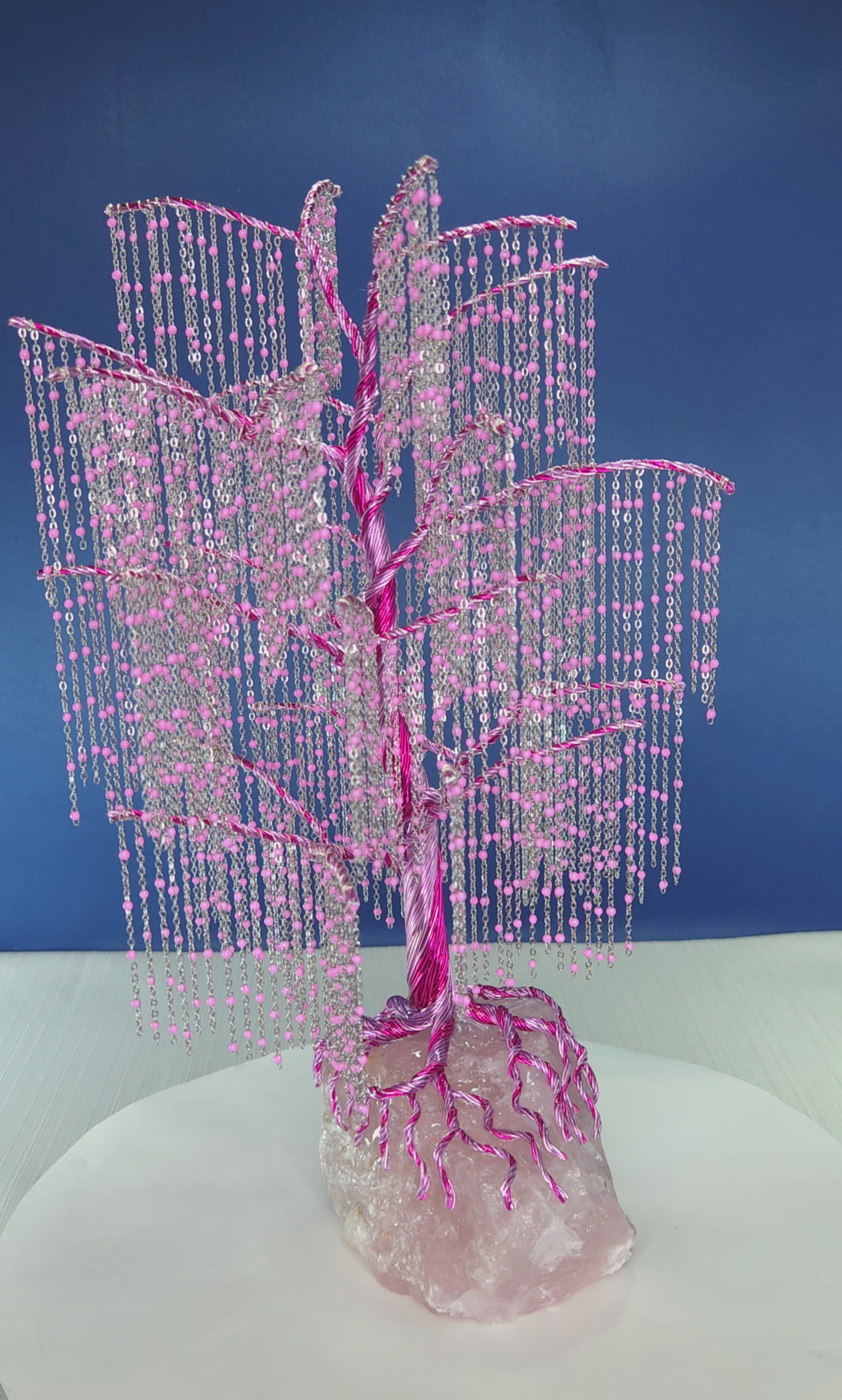 Rose Quartz Willow Wire Tree Sculpture